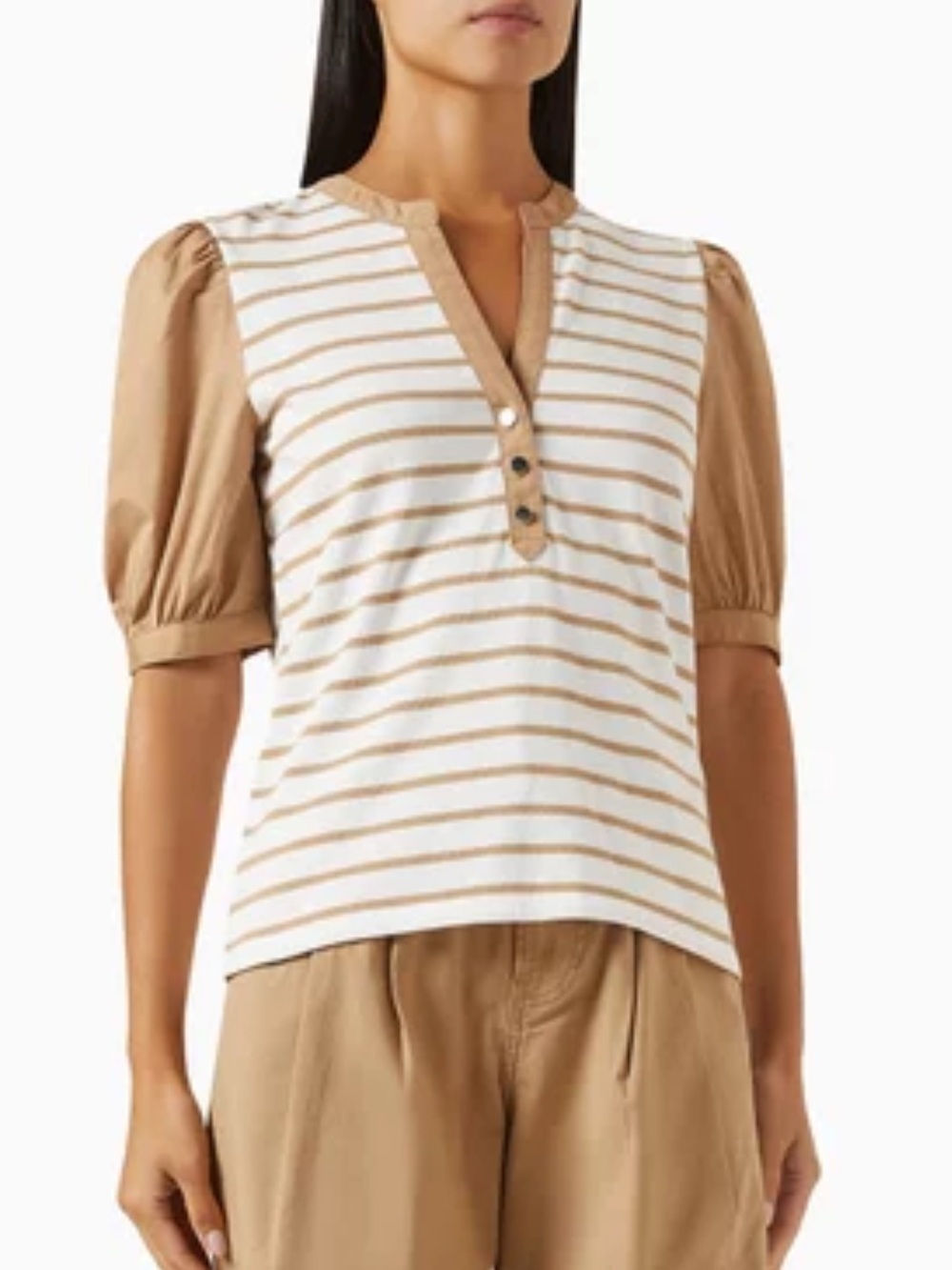 NEW Veronica Beard Kellie Stripe Puff Sleeves Top Blouse Shirt.  100% Cotton.  S